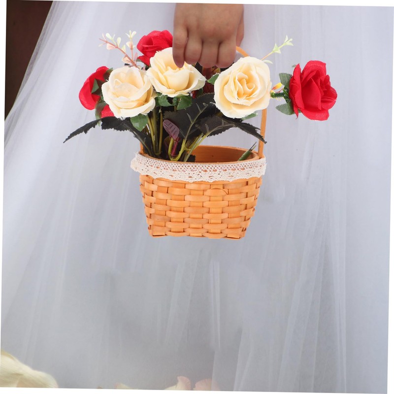 WHAMVOX Mini Wicker Basket with Handle Decorative Woven Flower Basket