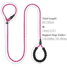 TagME Slip Leads for Dogs, 6 FT Heavy Duty Dog Leash with Padded Handle, Strong Rope No Pull Pet Training Leash for Large Dogs,Hot Pink