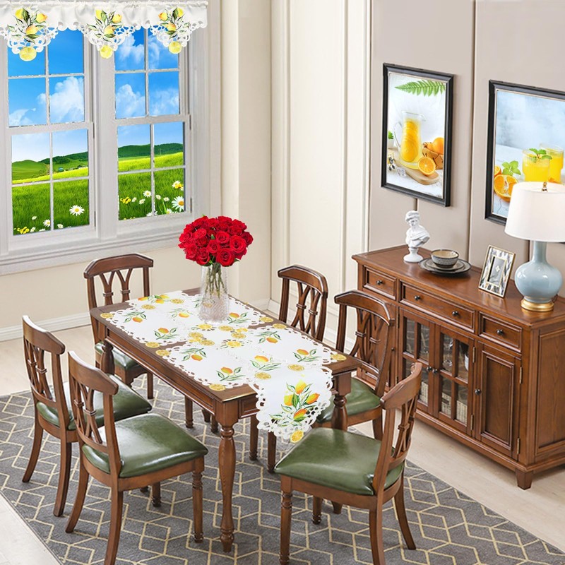 Simhomsen Embroidered Lemon Table Runners, Table Decors for Spring and