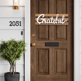 Sintosin Wall Hanging Rustic Grateful Sign 16 Inches, Handmade Farmhouse Grateful Thankful Blessed Signs for Home Decor, Distressed White Wooden Letters Sign for Thanksgiving Christmas