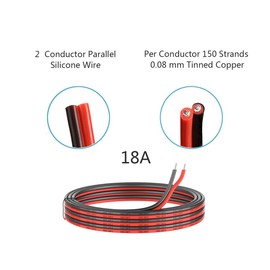 18 Gauge Silicone Electric Wire, EvZ 33ft 18AWG Flexible 2 Conductor Parallel Cable, 2pin Red Black, High Temperature Resistant, Single Color LED Strip Extension