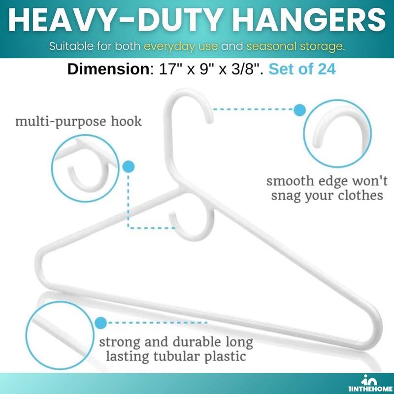 1InTheHome Heavy Duty White Hangers Tubular Plastic Hangers, Set of
