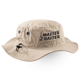 Purple Print House Embroidered Master Baiter Cargo Bucket Hat for Men Funny Fishing Retirement Fisherman Dad Grandad Gift, One Size, Natural Stone