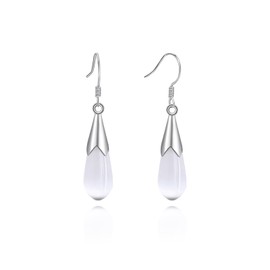 925 Sterling Silver Dangle Drop Earrings for WomenSilver Teardrop Opal Earrings White Gemstone Hypoallergenic Earrings for Sensitive Ears Women Gifts
