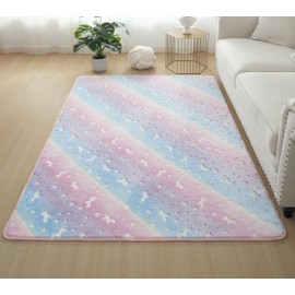 GGBOND Luminous Carpet Glow in the Dark Rainbow Pony Stars Rugs, Short Plush Sponge Sandwich Soft Comfortable, 60x120cm