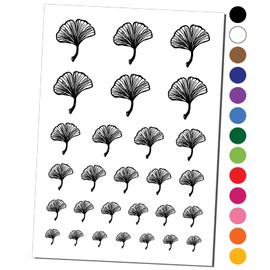 Hand Drawn Ginkgo Leaf Doodle Temporary Tattoo Water Resistant Fake Body Art Set Collection - Black (One Sheet)