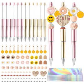 Wood Homing Daisy Beadable Pens - 12 Set Plastic Beadable Pens DIY Black Ink Ballpoint Pen Making Kit for Kids DIY Preppy Daisy Silicone Bead Pen Teacher Appreciation Gift for School Office Supplies