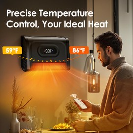Air Choice Infrared Space Heater with Attachable Feet, 1500W Wall Heater with Adjustable Thermostat, Remote, 12H Timer, Safety Child Lock, Easy-Mount, Ideal for Indoor Use, Garage, Basement, Bathroom