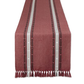 DII Everyday Collection Fringed Stripe Tabletop, Table Runner, 14x72, Dobby Clay