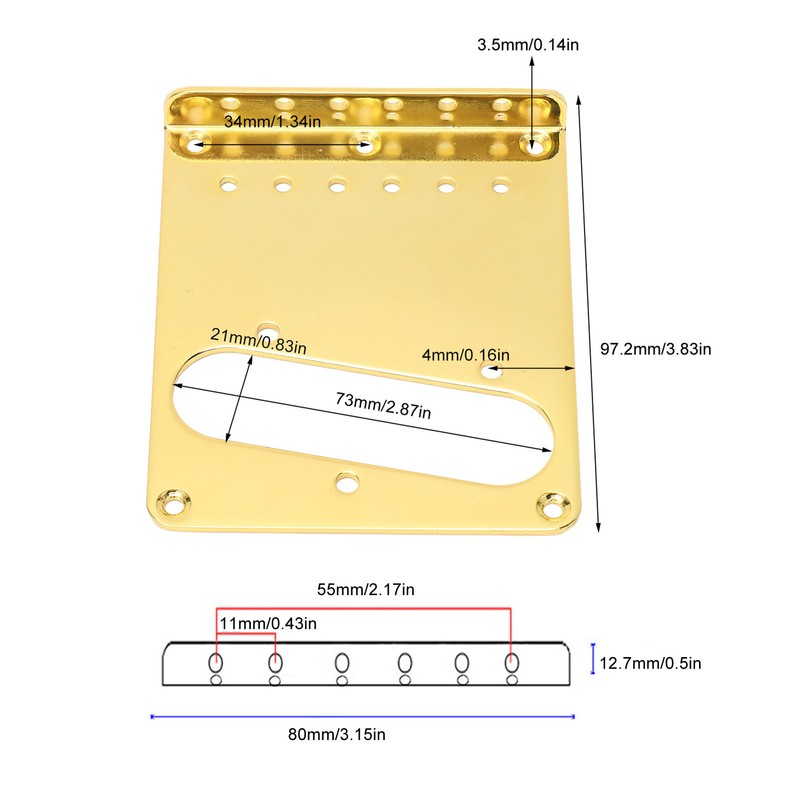 Top Loader Guitar Bridge Plate Steel 6 Strings Gold Color
