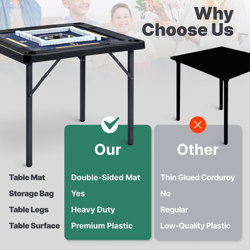 Queensell Folding Game Table with Double Sided Mat, Foldable Board