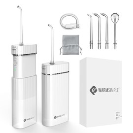 WARMSIMPLE Water Flossers for Teeth, Travel Portable Cordless Oral Irrigator Water flosser, Mini 4 Tips 3 Modes Teeth Cleaner, IPX7 Waterproof Water Floss for Brace Tooth, White