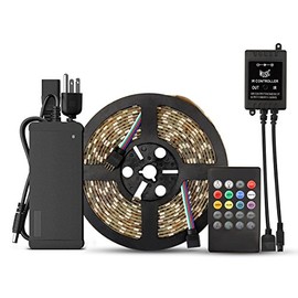 SUPERNIGHT 5M 300LEDs RGB Waterproof Flexible 5050 LED Strip Light with 20Key IR Music Remote Controller (RGB+20Keys Remote +Power Supply)