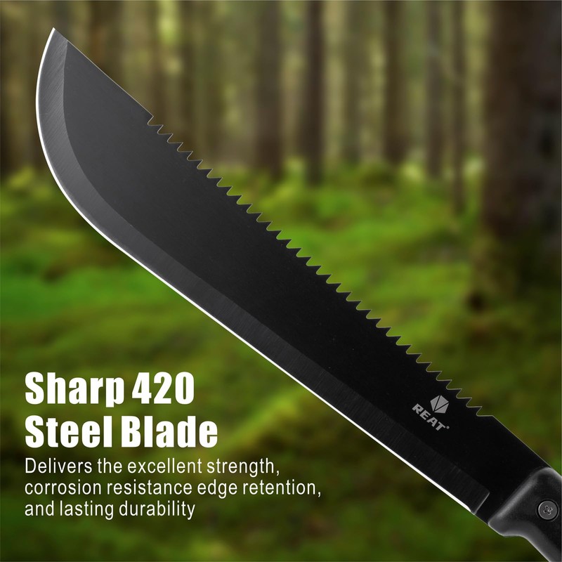 REAT Machete with Saw, 17" Full Tang Machete with Sheath,
