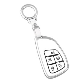 OFF WE GO for Chevy Key Fob Cover with Keychain, Zinc Alloy and TPU Protection Key Case for 2021-2024 Chevy Suburban Tahoe Silverado 1500 GMC Yukon Sierra Buick Envision Smart Key Holder, White