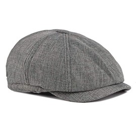 Kangqifen Unisex Summer 8 Panel Flat Cap Imitation Linen Vintage Peaked Newsboy Hat Adjustable 56-59CM Dark Grey