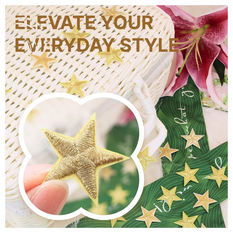 30PCS Gold Star Iron on Patches, Sew on Star Embroidered