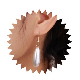 Cimenexe Bohemian Oval Pearl Earrings, Golden Pearl Earrings, Long Baroque Pearl Earrings, Teardrop Shaped Pearl Hook Earrings, Jewellery for Women and Girls, Gifts, Zinc, No Gemstone