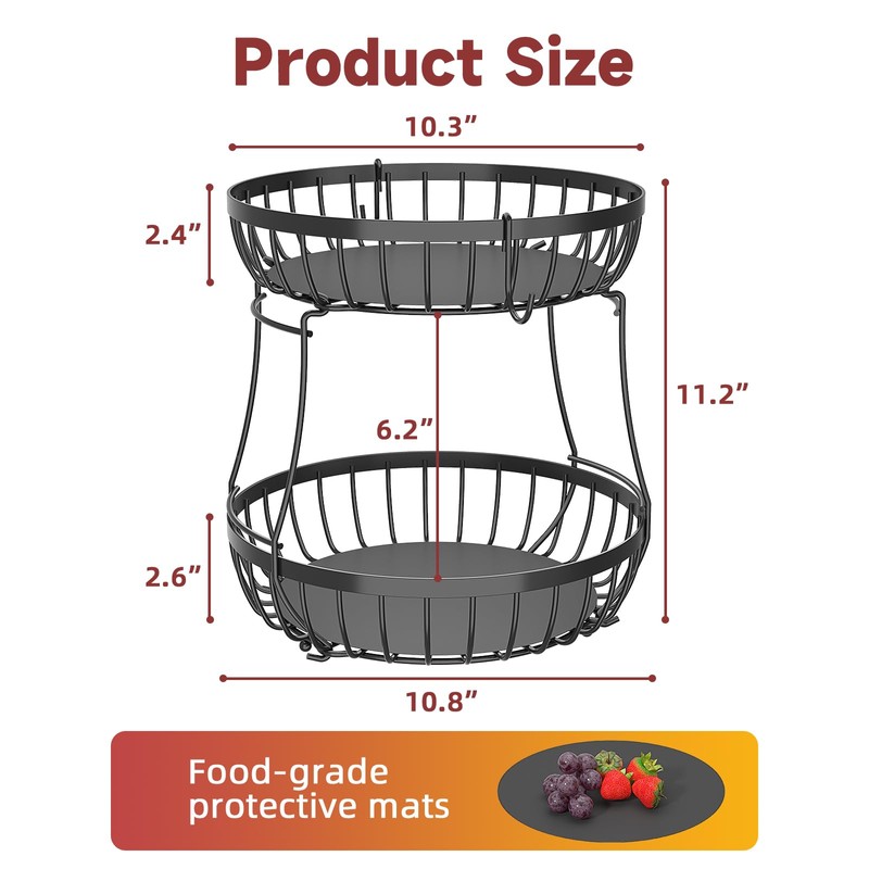 Sevenblue 2 Tier Large Fruit Basket for Kitchen Counter with