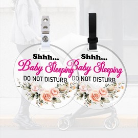 FREEBLOSS 2 Pack Please Do Not Touch or Kiss Baby Sign Floral Stroller Sign No Touching Baby Sign for Car Seat Baby Stroller Tag with Hanging Straps and Clips for Newborn