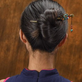 LeafIn Handmade Kanzashi Kanzashi Hair Cutting Ethnic Totem Ethnic Style Hair Stick Agate Single Head Dress Tassel Power Stone Yukata Kimono Kimono Accessory Cute Single Hair Claw (Flow)