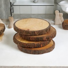 Luxurious Wood Coasters (Set of 4), Light Weight and Fitted in Natural Bark Tree, Coaster for Tea, Drinks, Mugs, Cans, Glasses 4 x 4 inch (Coasters Without Stand)