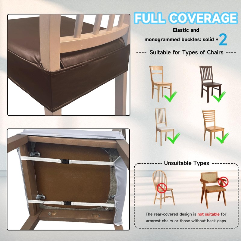 KIDOACOW Soft Leather Chair Seat Covers Dining Chairs Set of