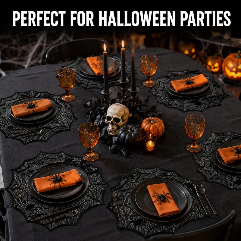 30cm Black Spider Web Placemat for Halloween – Lace-Style Round