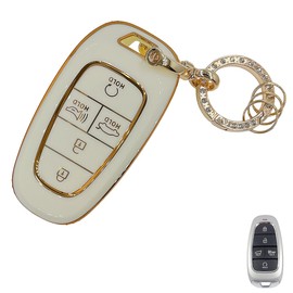 OVIOBOER For Hyundai Key Fob Cover with Keychain, White Soft TPU Key Case Shell Full Protection for 2024 2023 2022 Sonata, Tucson, Santa Cruz Smart Remote Key (For Hyundai A)