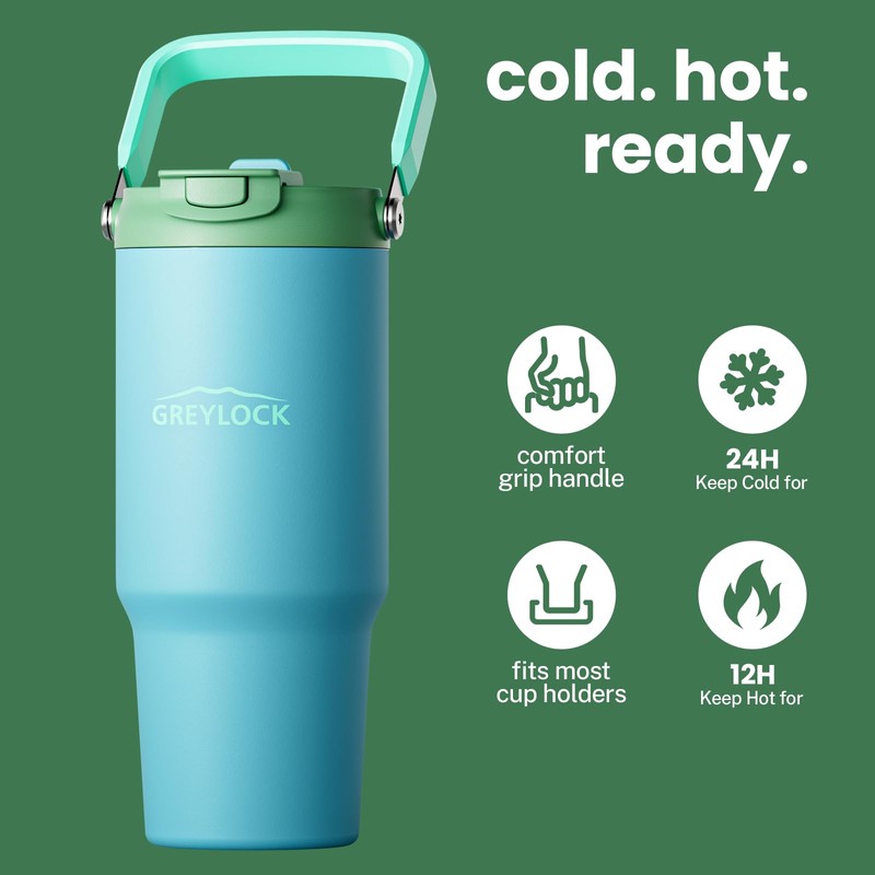 Greylock 30 oz Insulated Tumbler with Top Handle, 2-in-1 Flip
