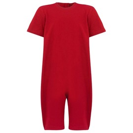 Kaycey Zip back Short Sleeve Short Leg Knee Length Jumpsuit, Adaptive Clothing for Kids with Special Needs, Soft Cotton, Red,3-4 Years