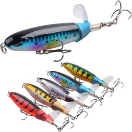 JSHANMEI Topwater Fishing Lures for Bass, 5pcs Topwater Floating Rotating Tail Artificial Hard Bait Fishing Lures with Treble Hooks Lifelike Swimbait Fishing Tackle Kits for Freshwater Saltwater (M)