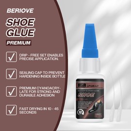 BERIOVE Shoe Glue Adhesive Repair : Super Gel Clear Sole Shoes Waterproof for Leather, Plastic Acrylic, Fabric 35g