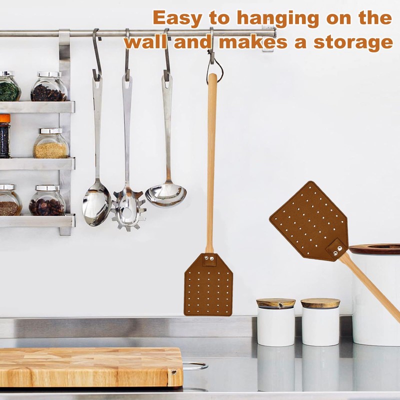 Heavy Duty Leather Fly Swatter, Long Handle Fly Swatter with