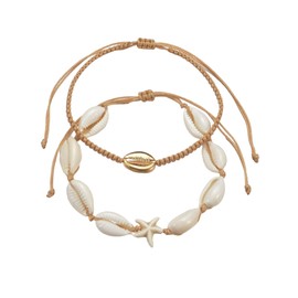 Verdusa Women's 6 Piece Ankle Bracelets Set Shell Anklet Chain Adjustable Foot Jewelry Gold One-Size