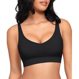 FeelinGirl Push Up Bra for Women Full Coverage Bras Wireless Bras with Double Support and Lift Black M