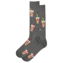 Hot Sox Men's Fun Food and Drink Crew Socks-1 Pair Pack-Cool & Funny Novelty Fashion Gifts, Iced Coffee (Charcoal Heather), Shoe Size: 6-12