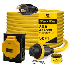 LAZMUMI 50FT 30 Amp Generator Power Cord and Power Inlet Box Waterproof Combo Kit, Heavey Dury NEMA L14-30P to L14-30R,125/250V 7500W 10 Gauge SJTW Generator Cord, Twist Lock Connector