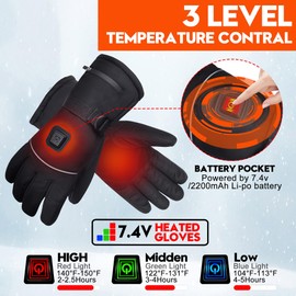 Spring Shop Electric Rechargeable Battery Power Waterproof Touchscreen Heated Gloves for Men Women, 3 Heating Temperature Adjustable Thermal Gloves for Skiing Hunting Fishing Camping Cycling
