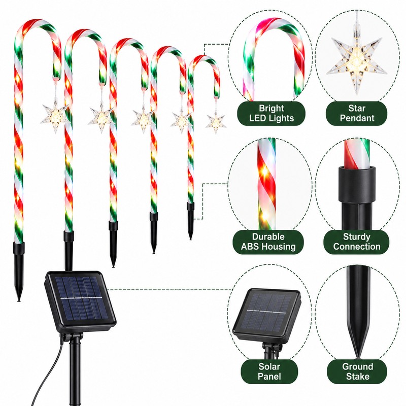 Solar Christmas Pathway Lights for Outdoor Décor – 5-Piece 8-Mode