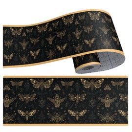 8"x393" Vintage Yellow Black Moth Insect Mystic Wallpaper Border Peel and Stick Wall Border Self Adhesive Removable Vinyl Trim for Holiday Kids Nursery Cabinet Decoration