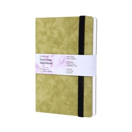 Watercolour Sketchbook, 300 g, 100% Cotton, 19 x 13 cm, 24 Sheets, Portrait Fine Grain, Acid-Free, Watercolour Book, Watercolour Notebook for Use as Travel Sketchbook and Mixed Media Pad