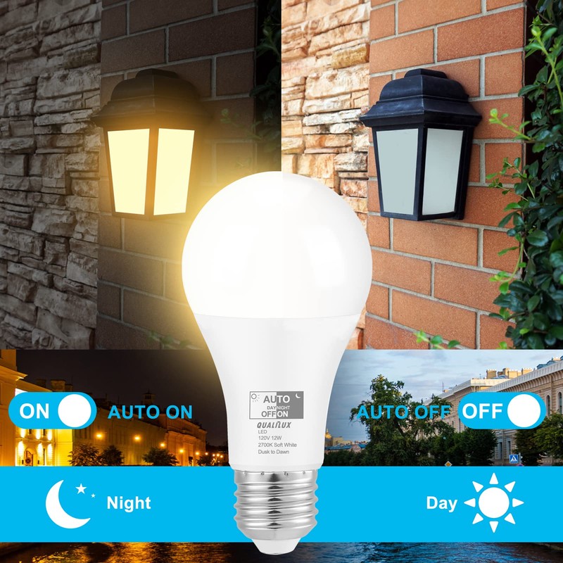 Qualilux Dusk to Dawn Light Bulbs 1000 Lumen, Soft White,