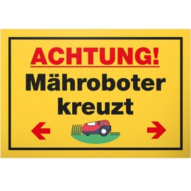 DankeDir! Robotic Lawnmower Crosses Sign 30 x 20 cm Funny Sign for Garden and Lawns Garden Sign Weatherproof Durable Lawn Mower Robot Lawn Robot