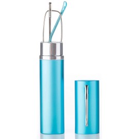 6 Packs Newbee Fashion Tube Spring Temple Reading Glasses in Aluminum Case Soft Blue +2.25