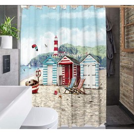 SCVBLJS Beach Hut Shower Curtain Waterproof Bathroom Bathtub Anti-Mildew Polyester Fabric Bathroom Shower Curtain With Hooks 180X200cm
