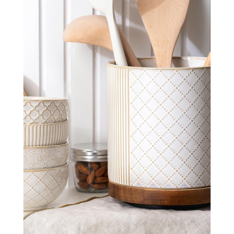 getstar 360° Rotating Kitchen Utensil Holder, Large Ceramic Cooking Utensil