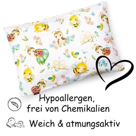 PinkZebra Children's Pillowcase 40 x 80 cm 100% Cotton Cushion Cover Boys Oeko-Tex Standard 100 Children's Covers with Zip Ladybird