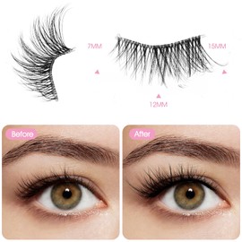 Gjinxi Half Lashes Natural Look Wispy False Eyelashes, 15MM 3D Fluffy Faux Mink Lash, Clear Band Cluster Wispy Cat Eye Lashes Look Like Extensions Curly Soft Fake Lash 10 Pairs
