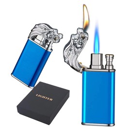 Magic Dual Flame Dragon Torch Lighter - Windproof, Refillable Butane Lighter for Outdoor & Indoor (Black)